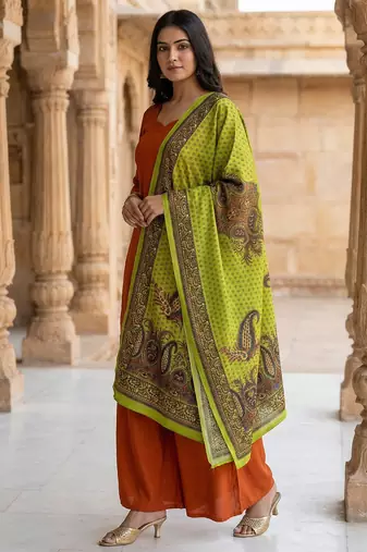 Traditional ethnic motif print  assm silk dupatta