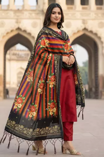 Traditional ethnic motif print  assm silk dupatta