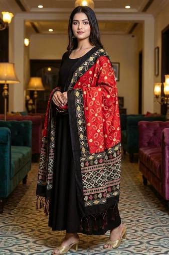 Traditional ethnic motif print  assm silk dupatta