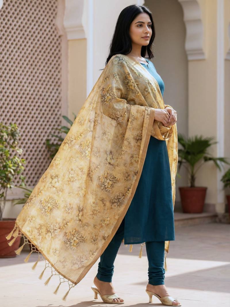Traditional ethnic motif print  assm silk dupatta