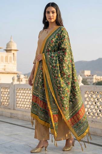Traditional ethnic motif print  assm silk dupatta