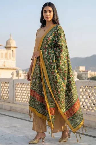 Traditional ethnic motif print  assm silk dupatta