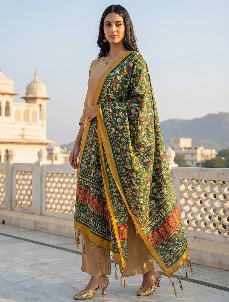 Traditional ethnic motif print  assm silk dupatta