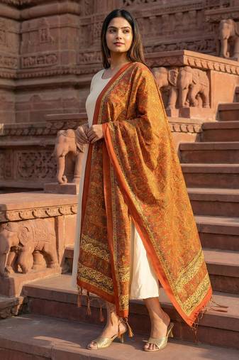 Traditional ethnic motif print  assm silk dupatta
