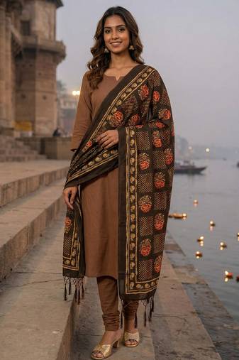 Traditional ethnic motif print  assm silk dupatta