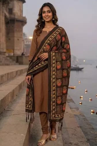 Traditional ethnic motif print  assm silk dupatta