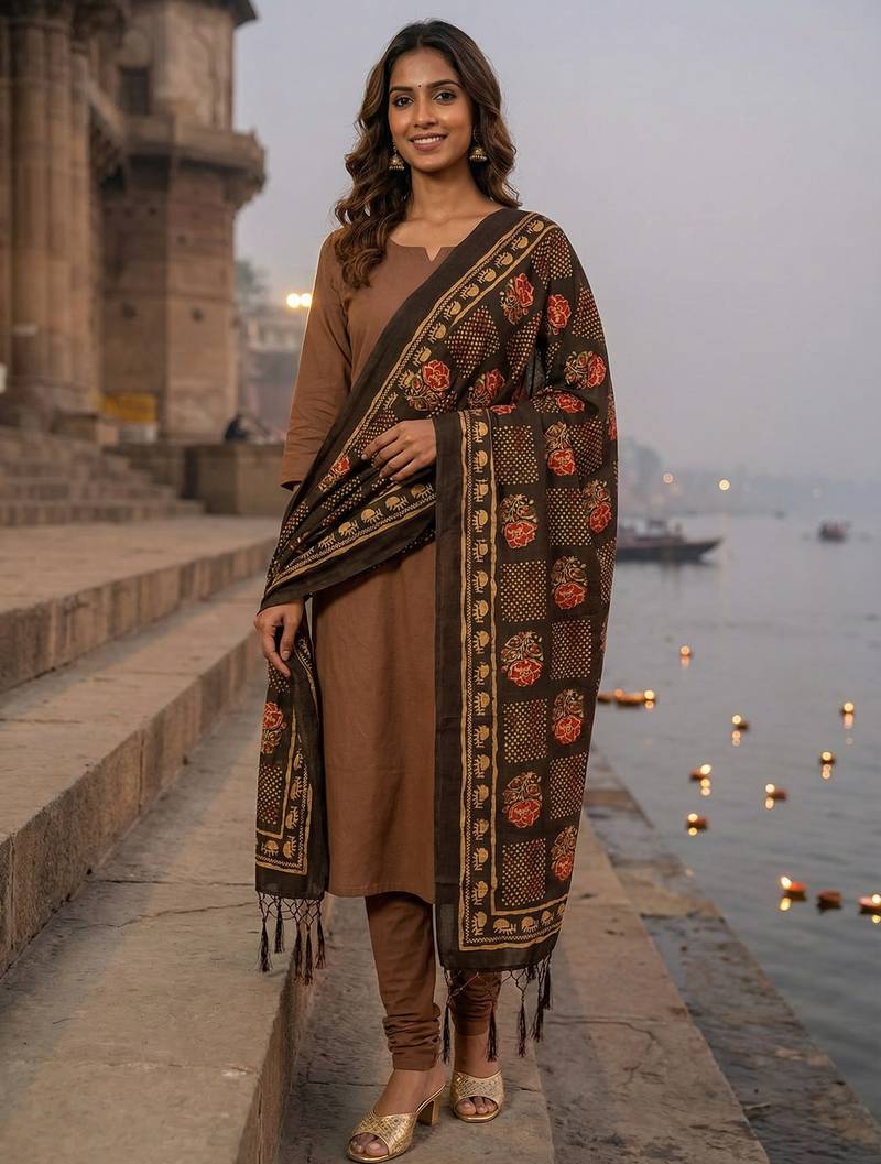 Traditional ethnic motif print  assm silk dupatta