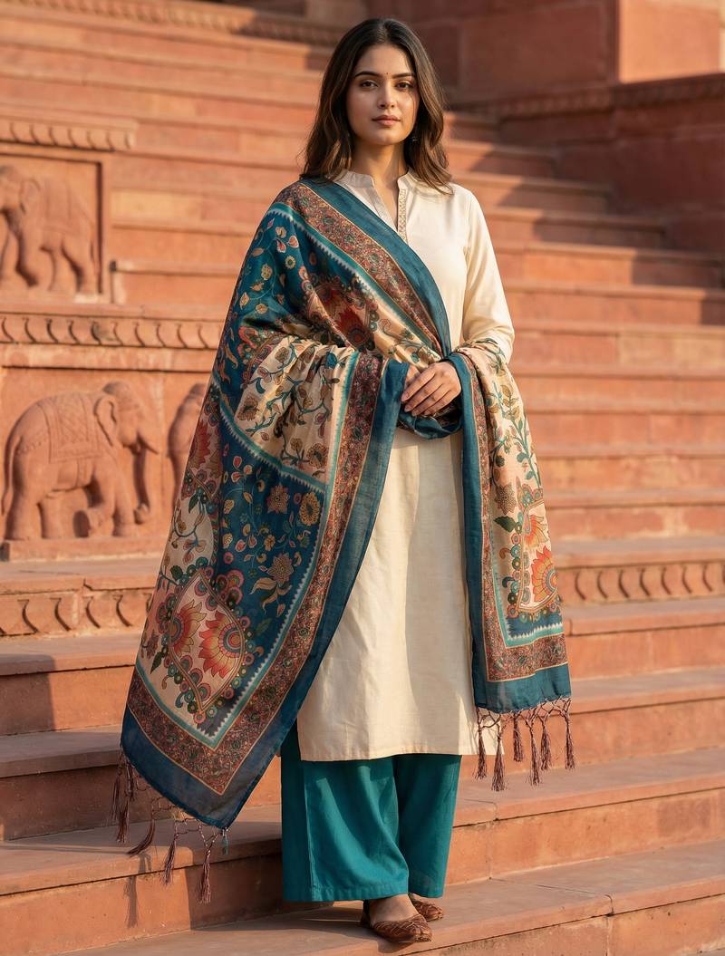 Traditional ethnic motif print  assm silk dupatta