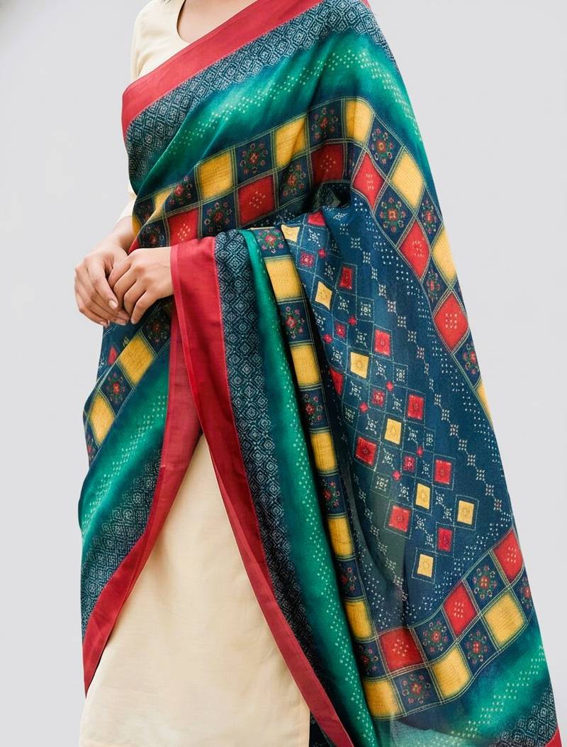 Traditional ethnic motif print  assm silk dupatta