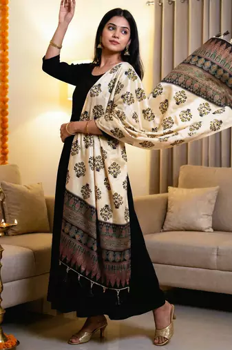 Block ethnic motif print  chinon silk dupatta