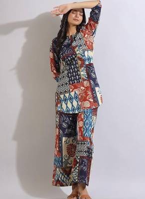 Women printed cotton patchwork co-ord set 1