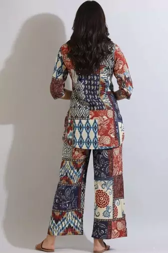 Women printed cotton patchwork co-ord set