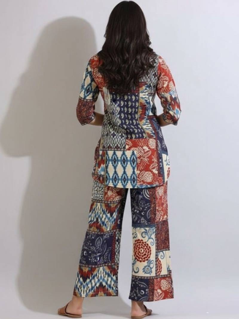 Women printed cotton patchwork co-ord set