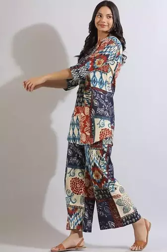 Women printed cotton patchwork co-ord set