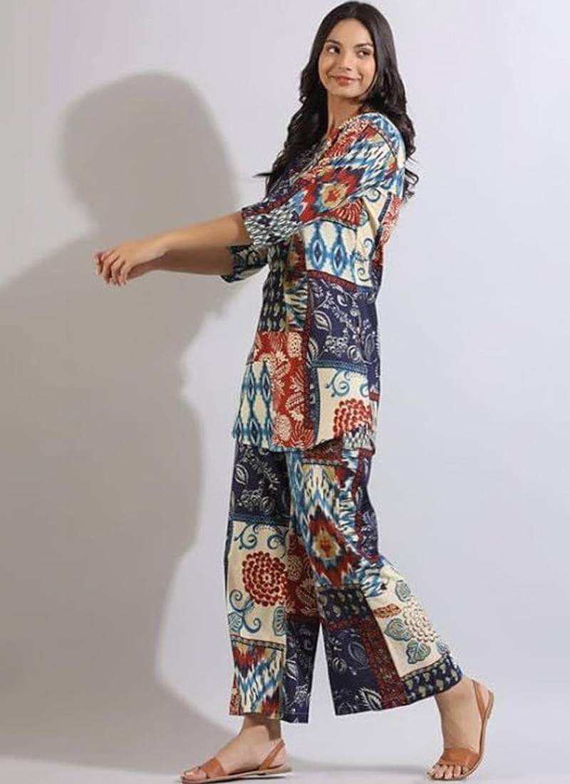Women printed cotton patchwork co-ord set