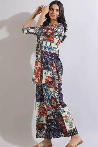 Women printed cotton patchwork co-ord set