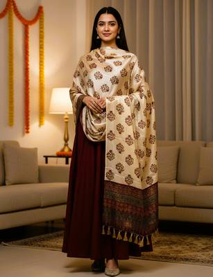 Block ethnic motif print  chinon silk dupatta 1