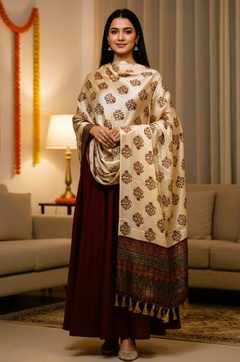 Block ethnic motif print  chinon silk dupatta