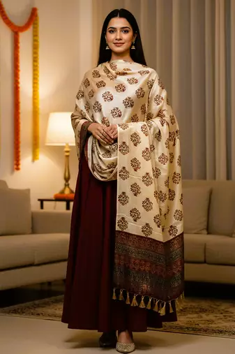 Block ethnic motif print  chinon silk dupatta