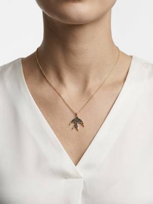 925 Sterling Silver Gold Black CZ Swallow  Bird Pendant Necklace Set  for Women 1