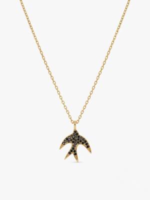 925 Sterling Silver Gold Black CZ Swallow  Bird Pendant Necklace Set  for Women 2