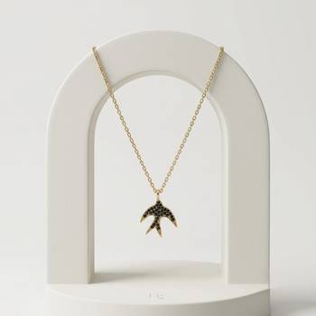 925 Sterling Silver Gold Black CZ Swallow  Bird Pendant Necklace Set  for Women 3