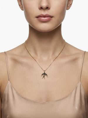 925 Sterling Silver Gold Black CZ Swallow  Bird Pendant Necklace Set  for Women 4