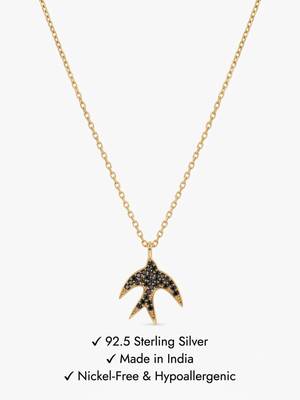 925 Sterling Silver Gold Black CZ Swallow  Bird Pendant Necklace Set  for Women 5