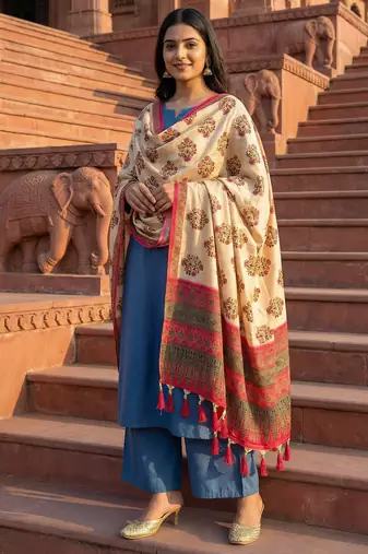 Block ethnic motif print  chinon silk dupatta