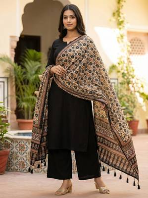 Block ethnic motif print  chinon silk dupatta 1