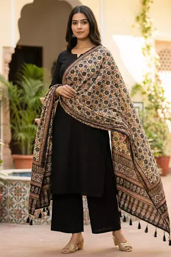 Block ethnic motif print  chinon silk dupatta
