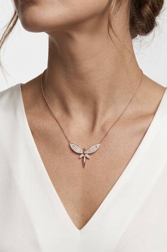 925 Sterling Silver Rose Gold CZ Fairy Angle  Pendant Necklace Set  for Women