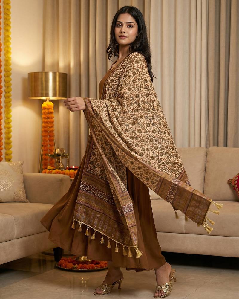 Block ethnic motif print  chinon silk dupatta
