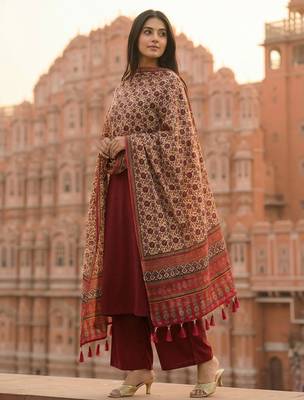 Block ethnic motif print  chinon silk dupatta 1