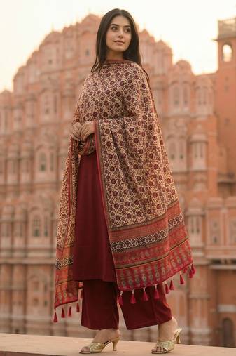 Block ethnic motif print  chinon silk dupatta
