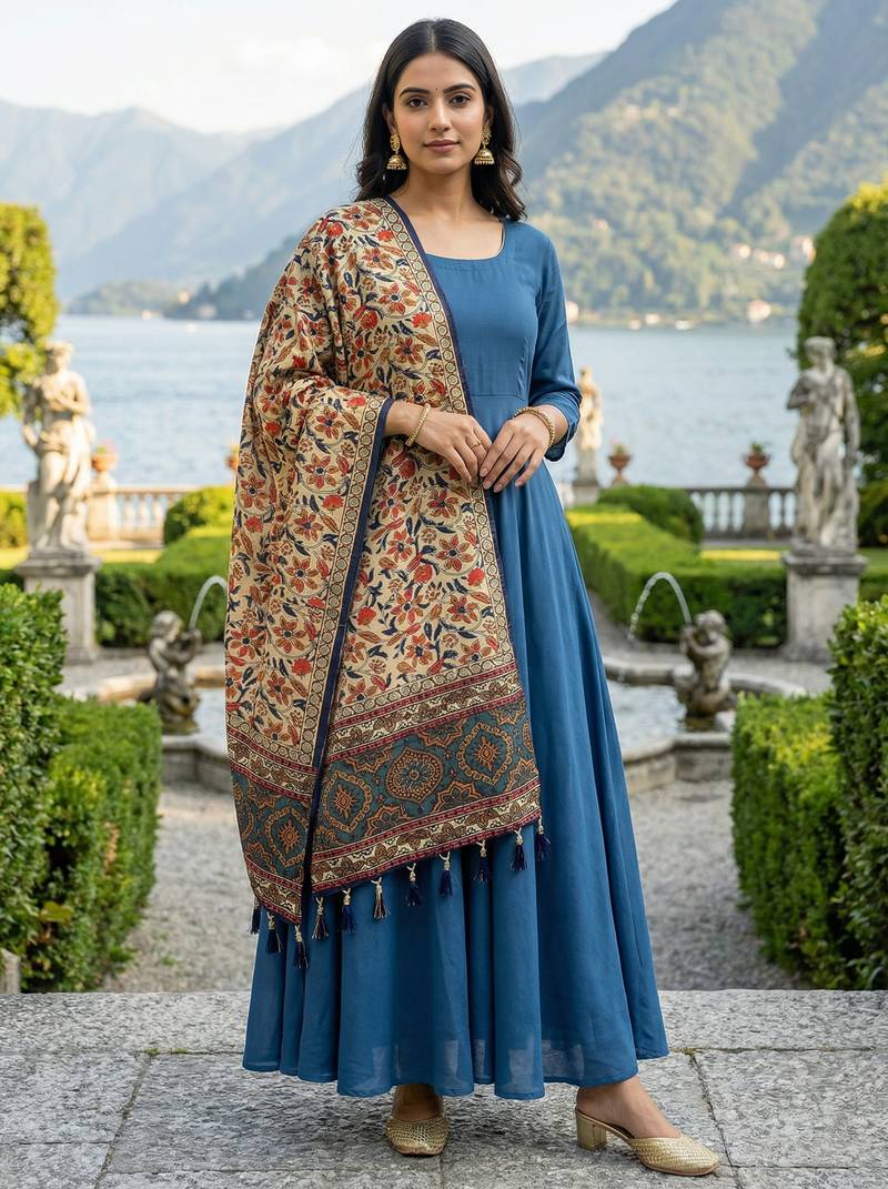 Block ethnic motif print  chinon silk dupatta