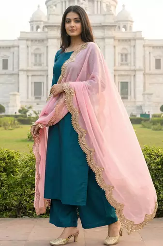 Dyed orgenza dupatta with sequance lace