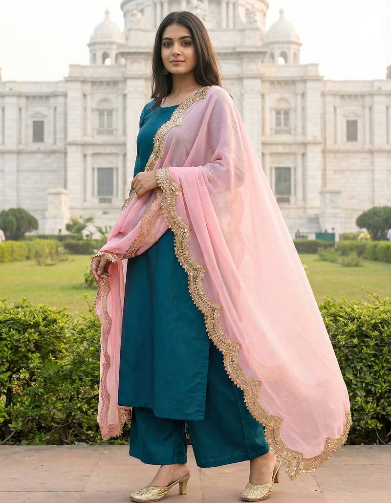 Dyed orgenza dupatta with sequance lace