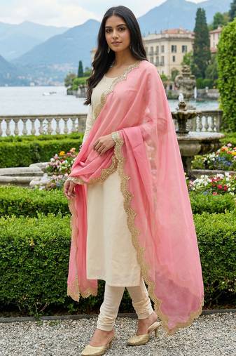 Dyed orgenza dupatta with sequance lace