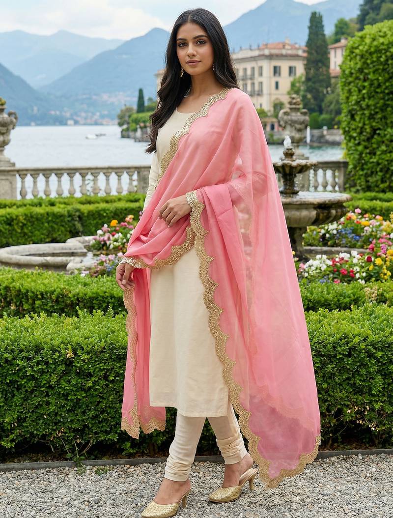 Dyed orgenza dupatta with sequance lace