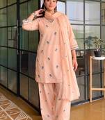 Peach Color Embroid0ery Work Silk Blend Salwar Suit 