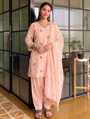 Peach Color Embroid0ery Work Silk Blend Salwar Suit  2