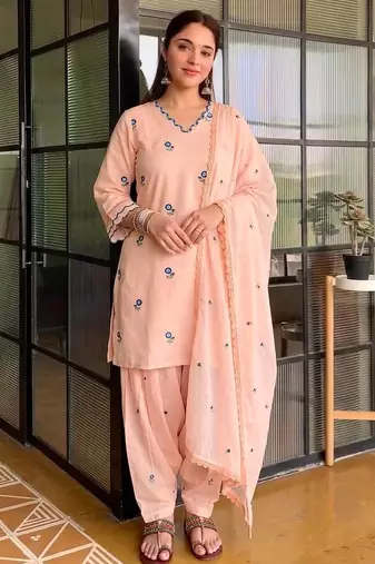 Peach Color Embroid0ery Work Silk Blend Salwar Suit 