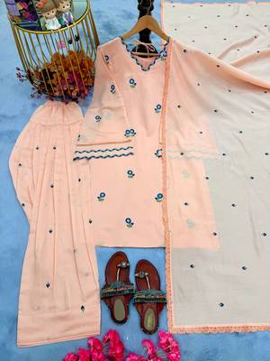 Peach Color Embroid0ery Work Silk Blend Salwar Suit  3