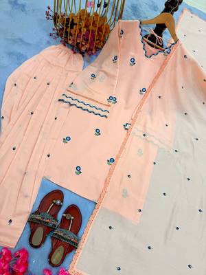 Peach Color Embroid0ery Work Silk Blend Salwar Suit  4