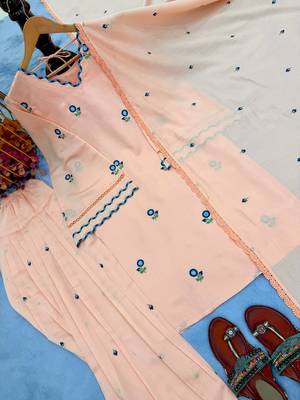 Peach Color Embroid0ery Work Silk Blend Salwar Suit  5