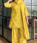 Yellow Color Embroid0ery Work Silk Blend Salwar Suit 
