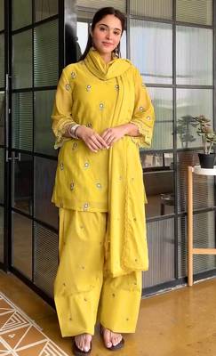Yellow Color Embroid0ery Work Silk Blend Salwar Suit  2
