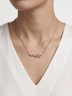 925 Sterling Silver Rose Gold CZ Heartbeat Heart  ECG Pendant Necklace Set for Women 1