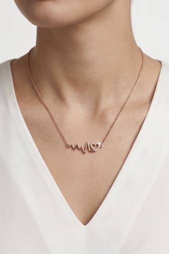 925 Sterling Silver Rose Gold CZ Heartbeat Heart  ECG Pendant Necklace Set for Women